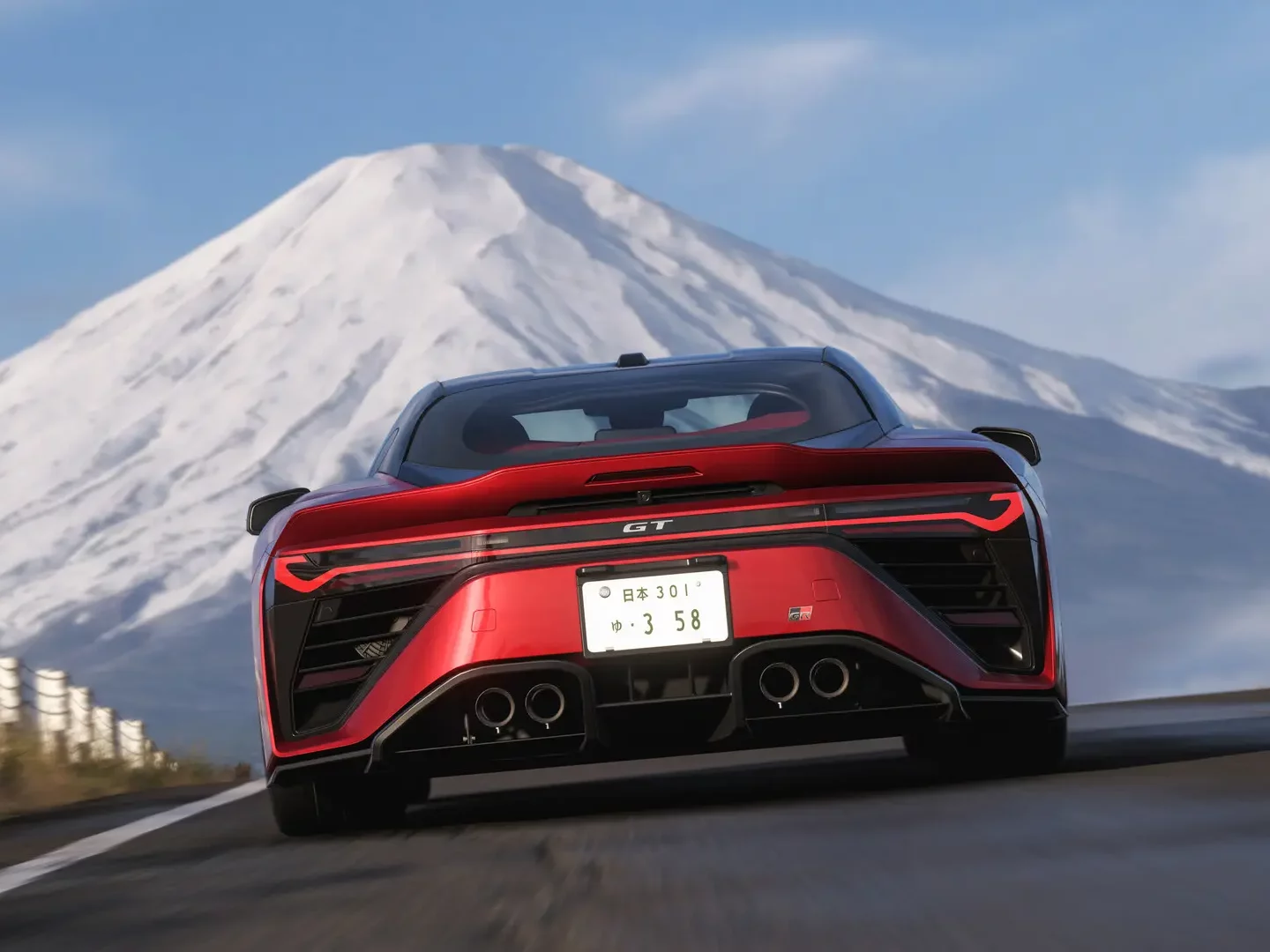 A screenshot from Forza Horizon 6 depicting a car with a snowy mountain backdrop